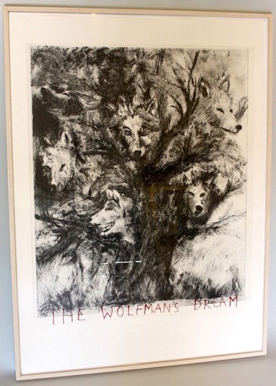 Jim Dine "The Wolf-Man's Dreams" Signed Print: Jim Dine (American 1935- ), "The Wolf-man's Dreams"-1993, limited edition lithograph. Pencil signed, numbered "5/30", and dated lower left margin. Print depicts a large expressionist tree with six wol