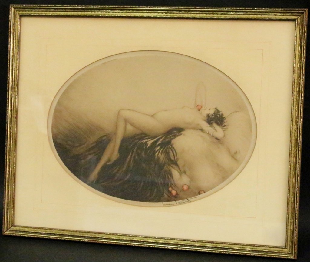 Louis Icart "Eve": Louis Icart (French 1888–1950), Le Voix du Cannon (Voice of the Cannon)-1917, drypoint and etching. Signed in pencil lower right, marked lower left "7/10 e'pr d'artiste". Framed 34" x 41". Image siz