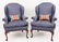 Pair of Blue Upholstered Wing Back Chairs