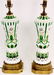 Pair of Floral Decorated and Emerald Glass Cased Lamps