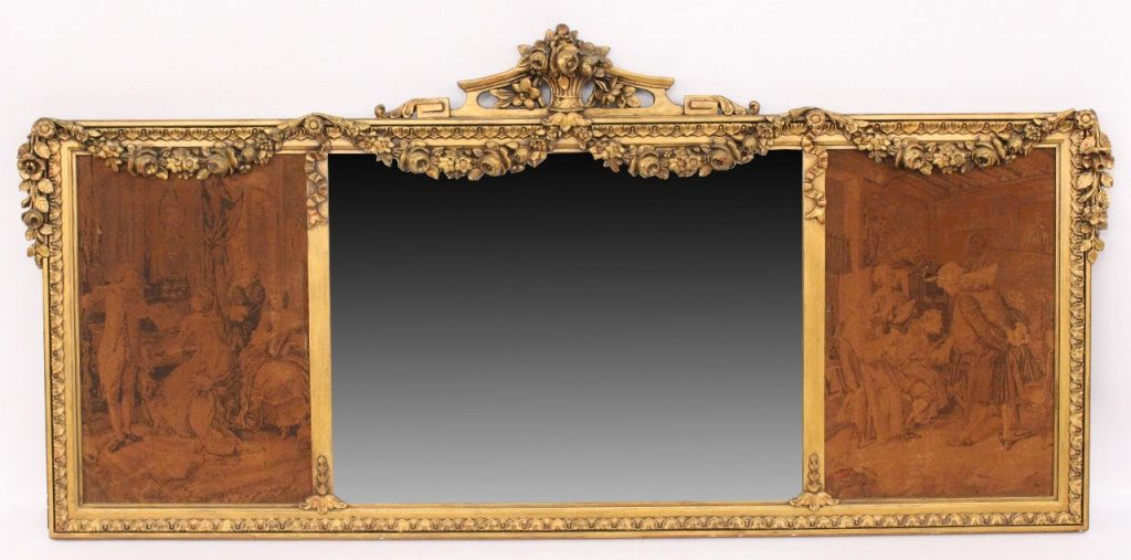 French Gilt & Tapestry Wall Mirror