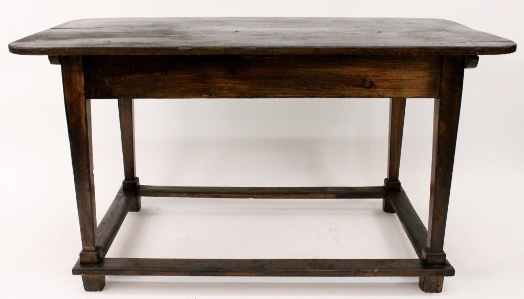 Welsh Pine Work Table: Antique country Welsh pine work table with removable top. No maker's marks. Length-57.25", Width 31", Height-31.25".