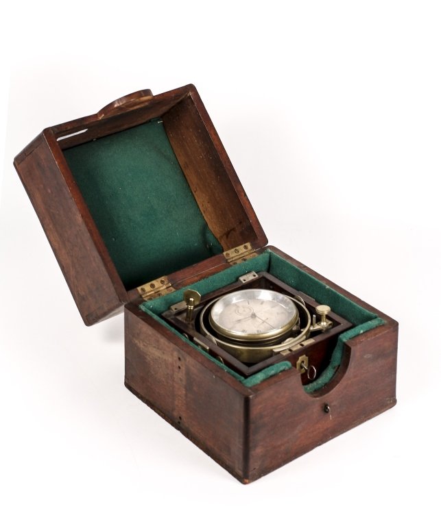 American Bliss & Creighton Chronometer (No. 758): American, mid to late19th century. Bliss & Creighton, New York, No. 758. Chronometer with winding key and in a green felt fabric lined lidded mahogany wood box. Chronometer face with Roman numerals, U