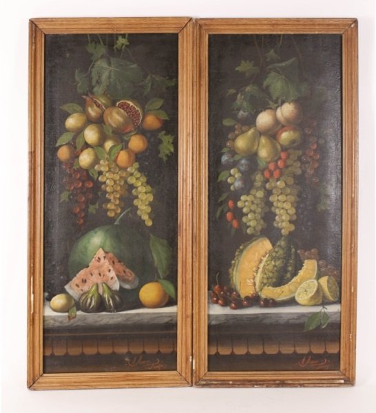 M. Meucci, Pair of 19th C. Italian Still Lifes,: Michelangelo Meucci (Italian, 1840-1890 (or 1840-1909). Pair of paintings "Still Life with Grapes", oil on canvas, signed lower right "M. Meucci, Firenze". A pair of paintings comprising of one depict