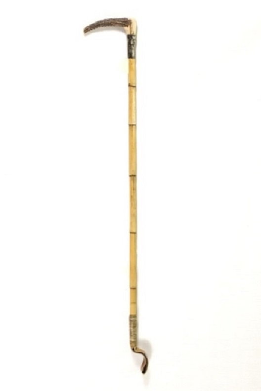Sterling Mounted Bamboo Riding Crop w/Horn Handle: English, Late 19th century (circa 1899). Riding crop with animal horn handle at top above sterling silver collar with monogram and WB likely for William Bateman II as well as marks for sterling, Londo
