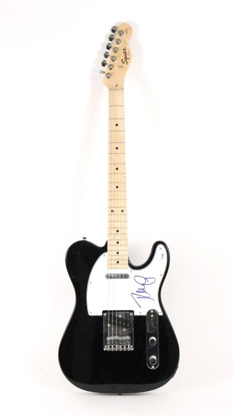 '08 John Mellencamp Signed Fender Guitar w/ COA: A 2008 Squier by Fender Affinity Series Tele electric guitar, serial #CY081207367, signed on pick guard by American musician John Mellencamp (American, 1951- ) in blue marker. Guitar with glossy black