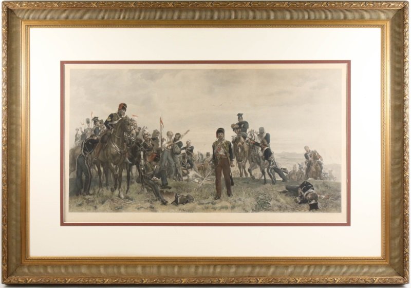 Engr. after Lady Butler "Balaclava 25th Oct. 1854": Engraved by Frederick Stacpoole (English, 1813-1907) after the painted by Elizabeth "Lady Butler" Thompson (British, 1846-1933). "Balaclava 25th Oct. 1854", hand colored engraving, published in 1880. 