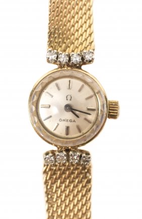 108: Ladies Vintage Omega 14k Gold Watch W/diamonds