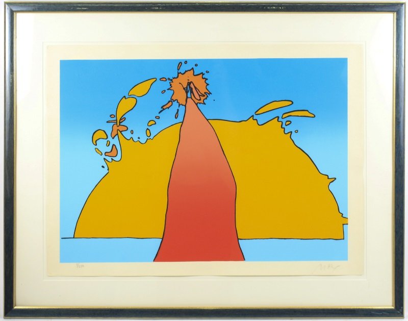 Peter Max Signed Serigraph, "His Own Eclipse": Peter Max (German/ American, b. 1937). 'His Own Eclipse", serigraph, limited edition 5/250, pencil signed and numbered below image. Early strike serigraph depicting a small angel at top center surmoun