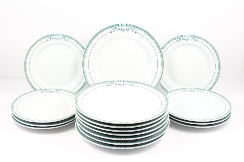 16 Pieces Bernardaud China CafÃ© Paris Pattern: 16 pieces of Bernardaud China in the CafÃ© Paris pattern comprising of 8 dinner plates (10") & 8 salad plates (8.25").