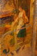 19th C. Leather Scenic Painted 4 Panel Screen - 4