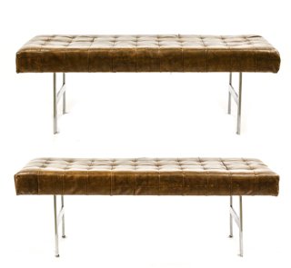 Pair of Chrome & Brown Leather 'Barcelona' Benches (1 of 9)