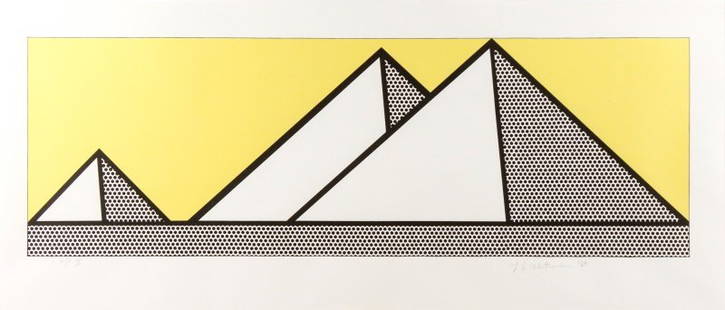 Roy Lichtenstein, "Pyramids" Signed AP Lithograph: Roy Lichtenstein (American (New York), 1923-1997). "Pyramids" - 1969, artist proof color lithograph on paper, pencil signed and dated lower right margin, proof number inscribed lower left "A/P II". Ed