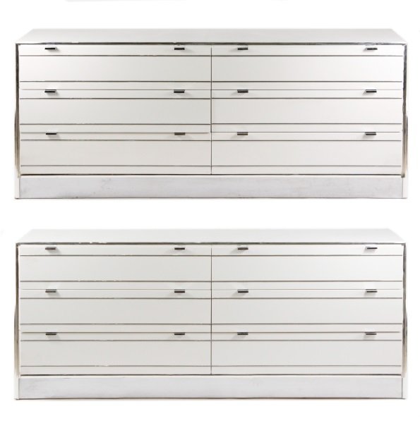 Pair of Rougier White & Chrome 6 Drawer Dressers (1 of 10)