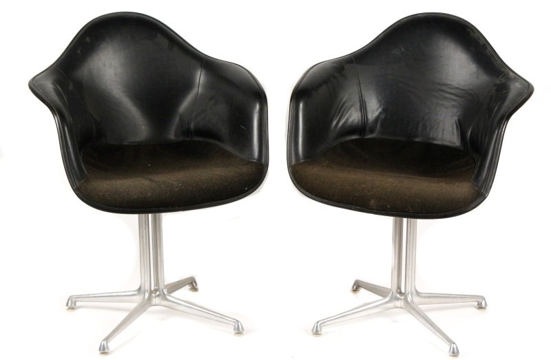 Pair of Eames Black Vinyl Swivel Shell Chairs (1 of 8)