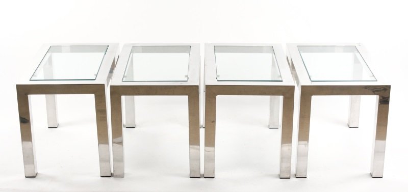 Set of 4 MCM Buffed Steel Glass Top Tables (1 of 8)