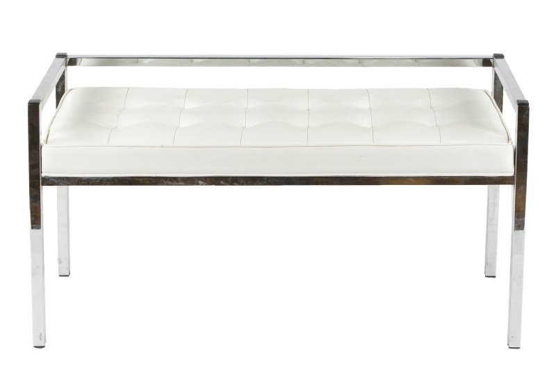 Modern Tufted White Vinyl Bench on Steel Frame (1 of 7)