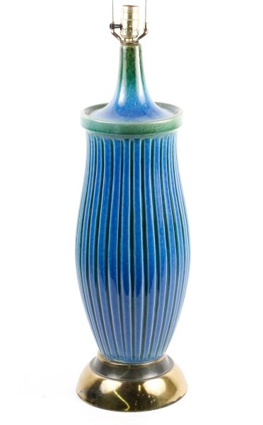 Large Mid Century Blue Green Glazed Table Lamp (1 of 10)
