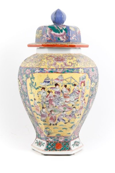 Chinese Famille Rose Hexagonal Lidded Temple Jar (1 of 10)