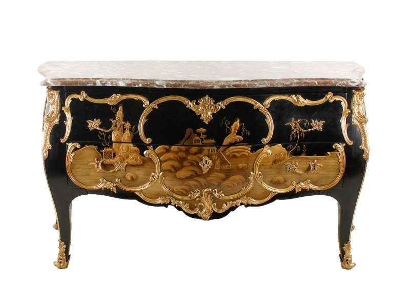 Chinoiserie Bombe Commode, Lacquered & Gilt (1 of 8)