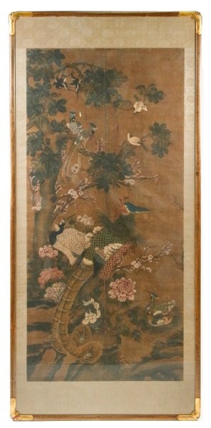 19th C. Chinese Painting on Silk, Phoenix & Crane (1 of 9)