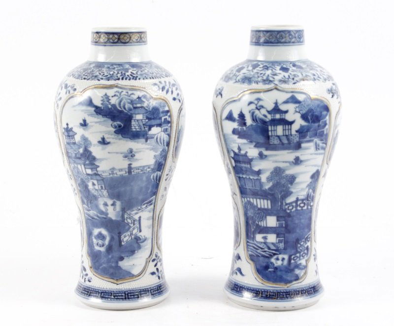Pair, Chinese Chicken Skin B/W Porcelain Vases (1 of 9)