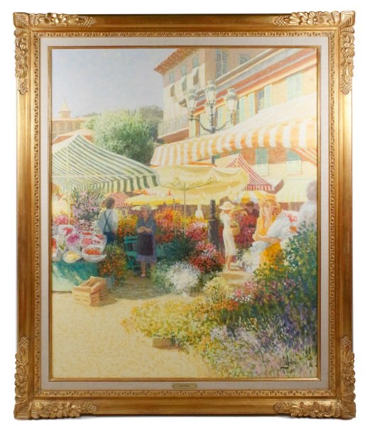Louis Fabien, Flower Market in Nice, Signed O/C (1 of 10)