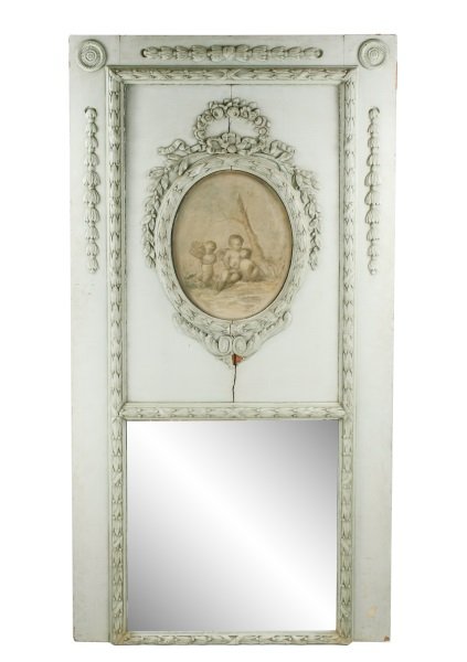 Large Green Painted Trumeau Mirror w/ Oval Scene (1 of 7)