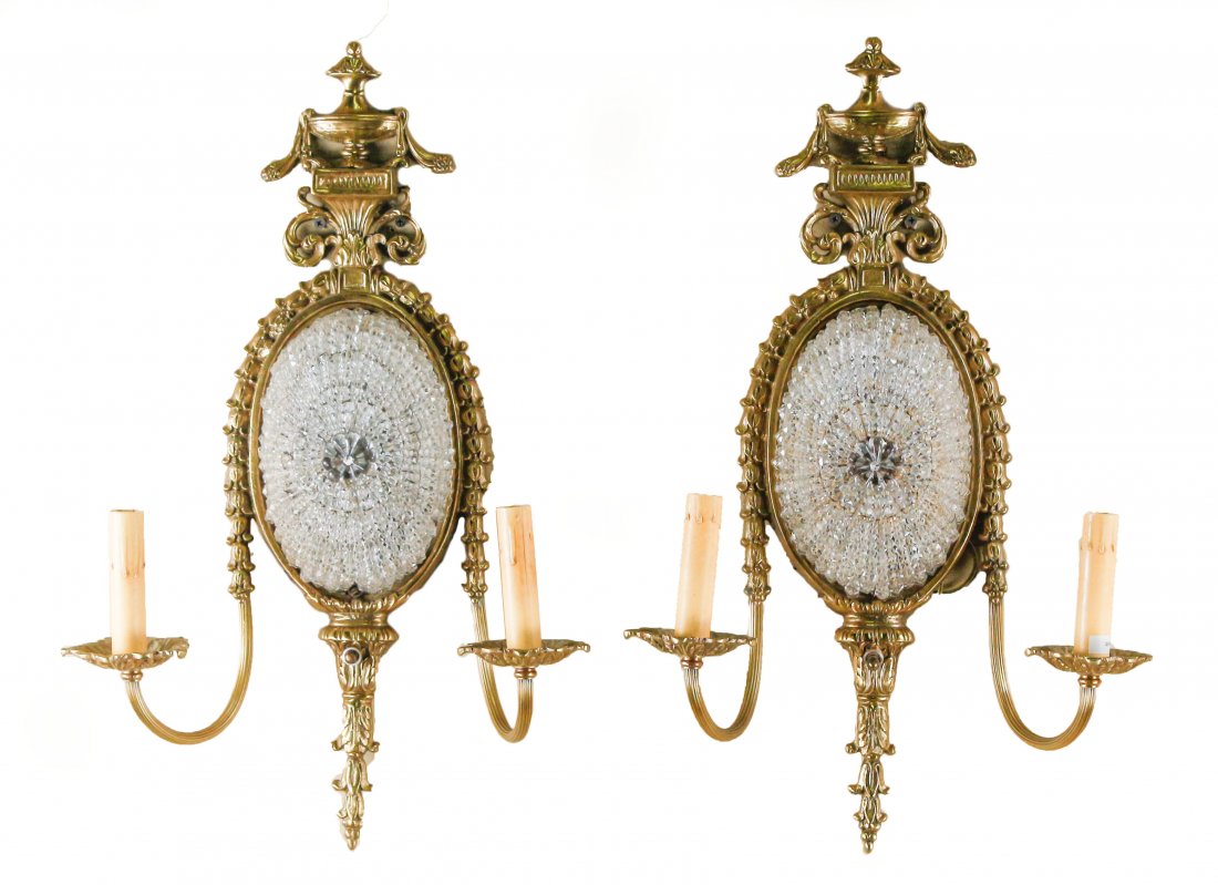 Pair of French Gilt Bronze & Crystal Wall Sconces (1 of 4)