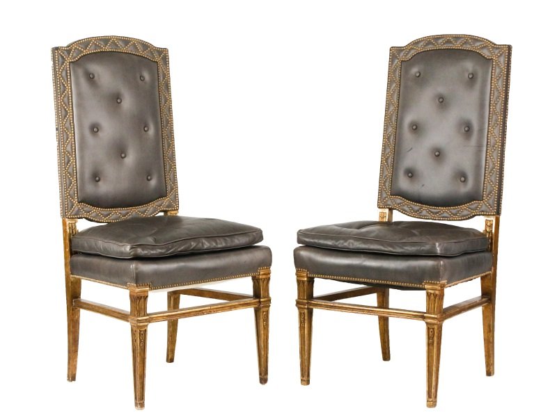 Pair of Louis XVI Style Gray Leather Side Chairs (1 of 8)