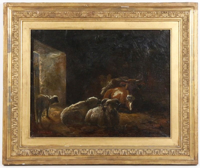 British School Signed 19th C. Oil, Animals at Dawn (1 of 8)