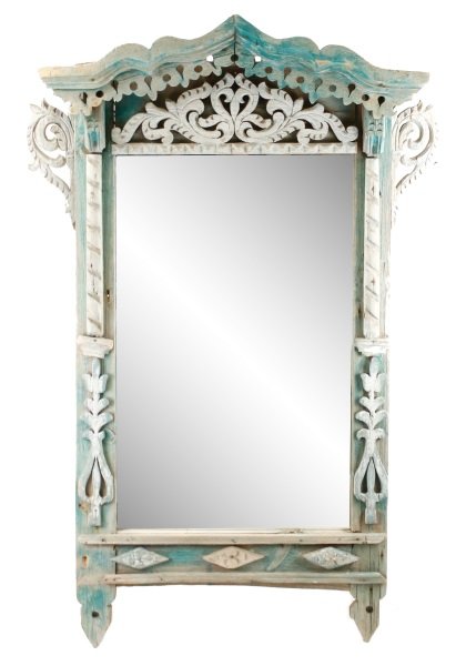 Teal and White Painted Folk Art Wall Mirror (1 of 6)