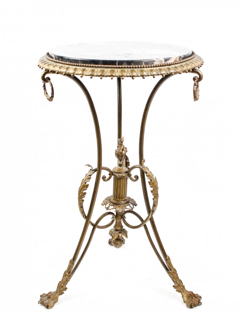 Gilt Metal Gueridon Table w/ Black Marble Top (1 of 10)