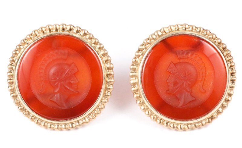 Ladies 14k Gold & Carnelian Intaglio Earrings (1 of 8)