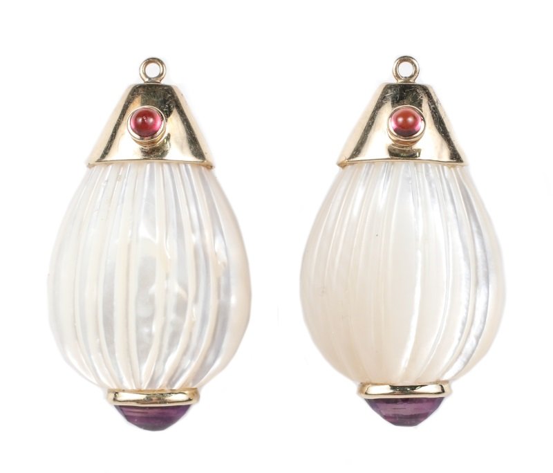 Pair of 14k, Mother of Pearl & Gemstone Pendants (1 of 8)