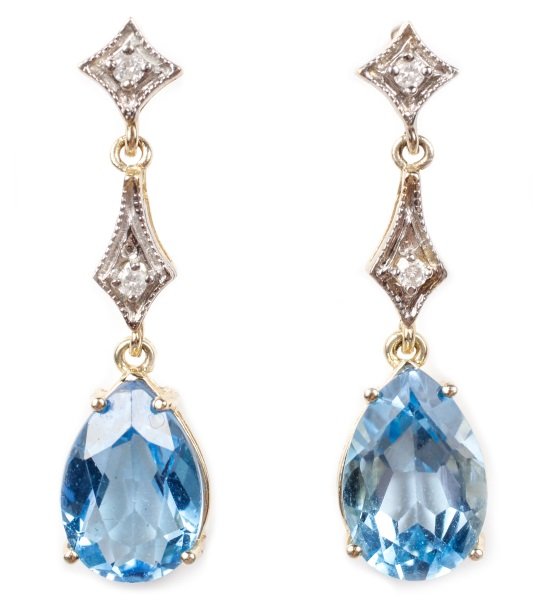 Pair of 14k Gold, Blue Topaz & Diamond Earrings (1 of 8)