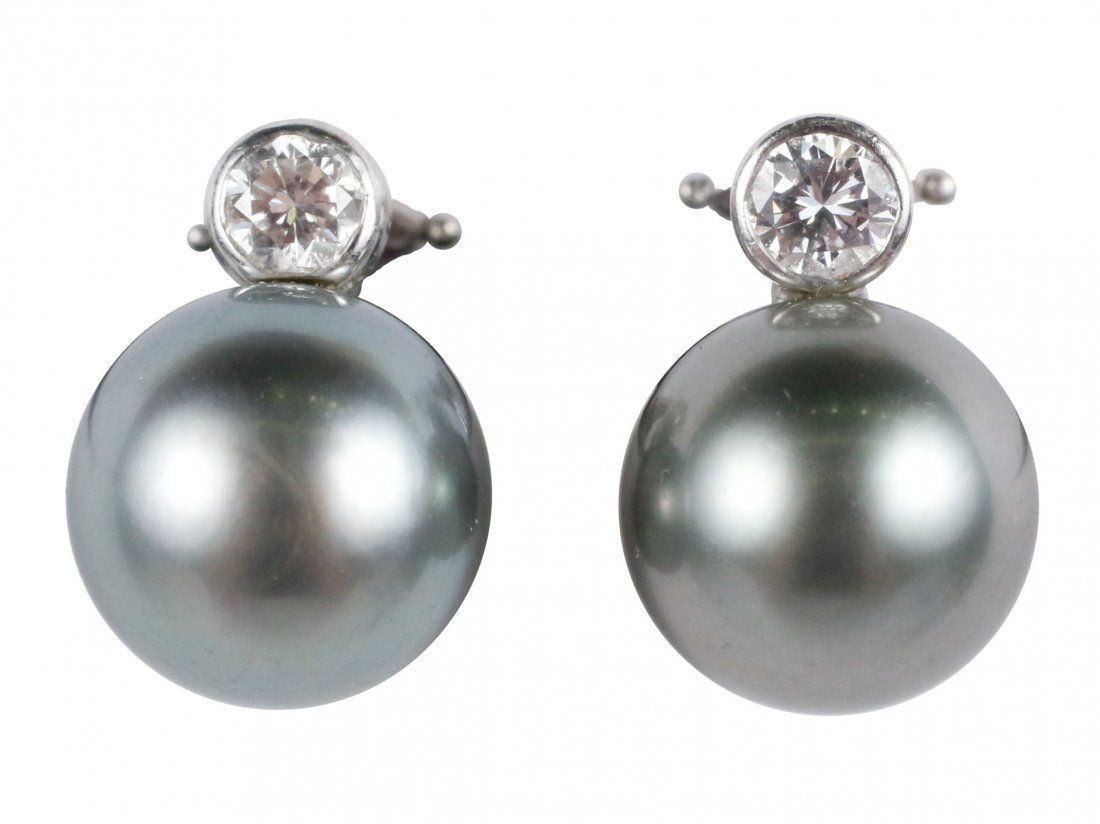 Pair of 14k, South Sea Pearl & Diamond Earrings (1 of 6)