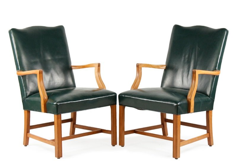 Pair of Upholstered W.H. Gunlocke Maple Armchairs (1 of 10)