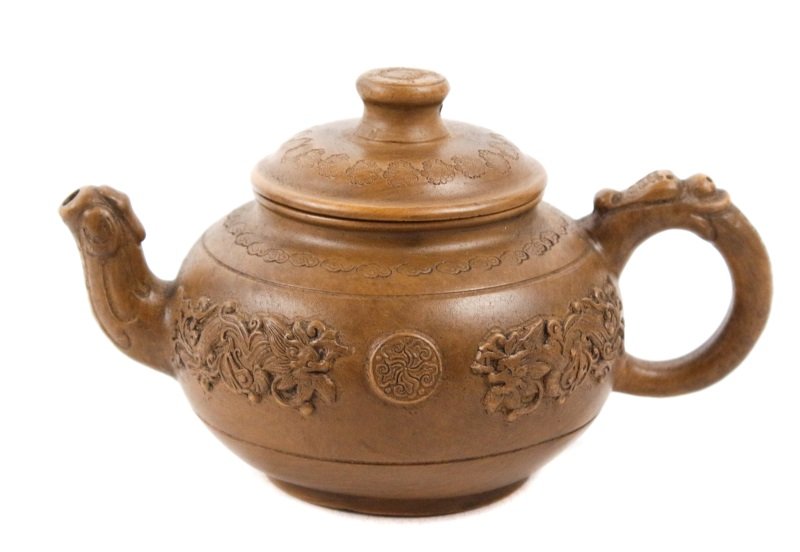 Chinese Yellow Marked Yixing Teapot w/ Dragons (1 of 9)