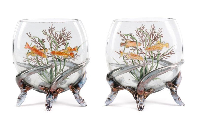 Pair of Moser Style Pillow Vases, Undersea Motif (1 of 10)