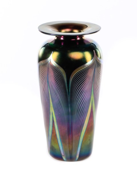 Very Fine Tall Iridescent Pulled Feather Vase (1 of 7)