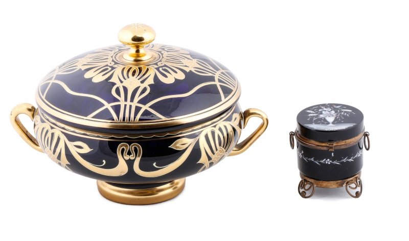 2 Pcs. Enamel Decorated Art Glass Table Articles (1 of 10)