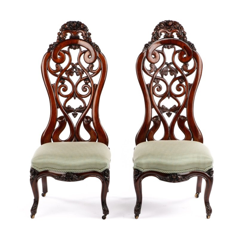Pair of Belter Rosalie Slipper Chairs, 19th C. (1 of 9)