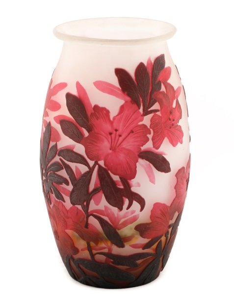 Muller Freres Cameo Art Glass Vase, Reds on White (1 of 8)