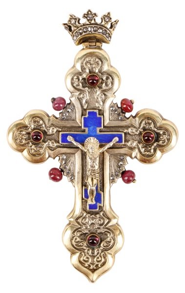 Faberge Gilt Silver, Diamond, Ruby & Enamel Cross (1 of 7)