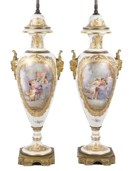 Pair of Palatial Sevres Style Ormolu Mounted Lamps (1 of 10)