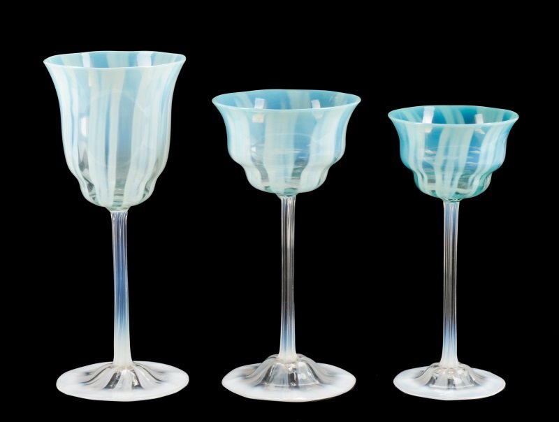 Three Tiffany Favrile Aqua Art Glass Goblets (1 of 9)