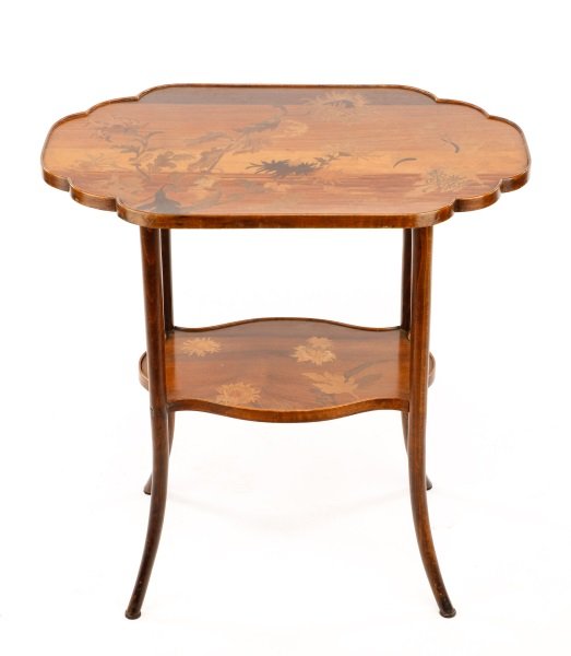 Emile Galle Two-Tiered Marquetry Inlaid Table (1 of 8)