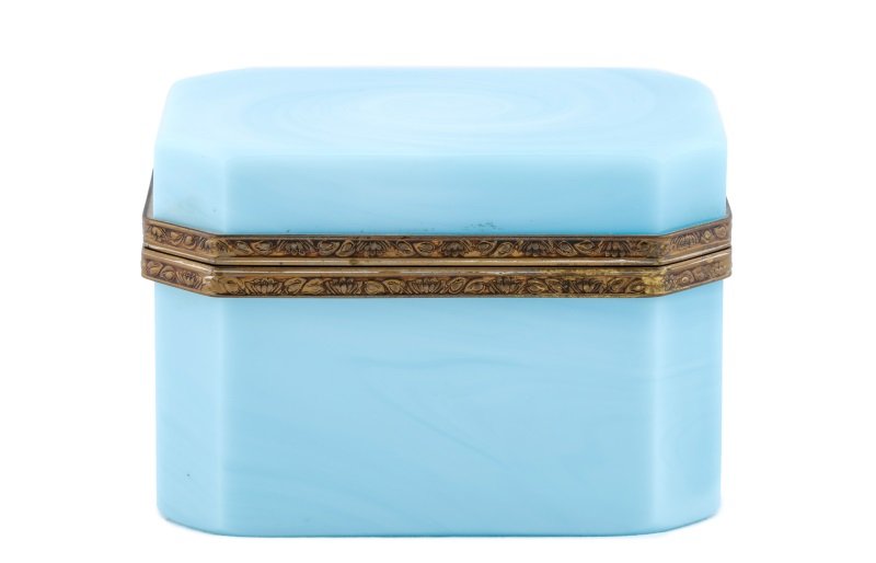 Blue Opaline Glass Casket or Dresser Box (1 of 7)