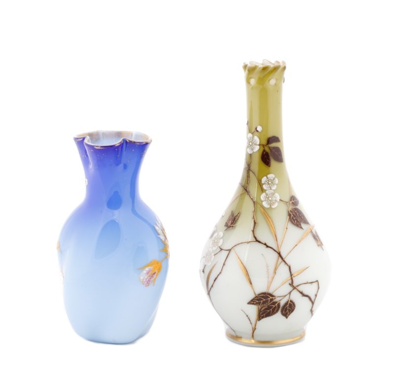 Two Mont Joye Art Nouveau Opaline Glass Vases (1 of 9)